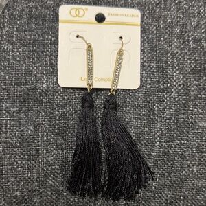 Black Tassel Earrings with Gold Accents